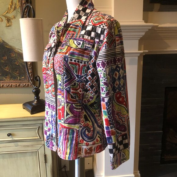 Chico's size 0 (equivalent to US Size 4) colorful abstract jacket - Picture 3 of 9